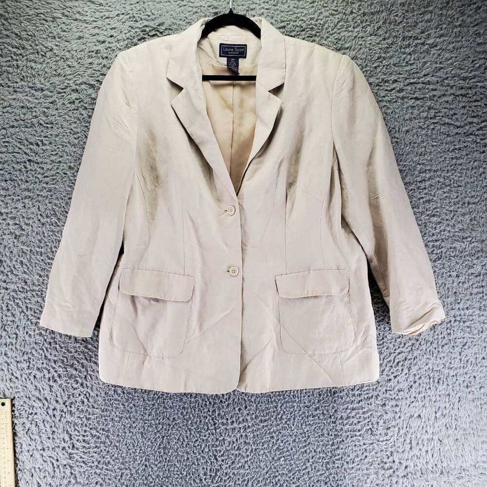 Laura Scott Jacket Women 18W Tan Classic Linen Blend Single-Breasted Blazer